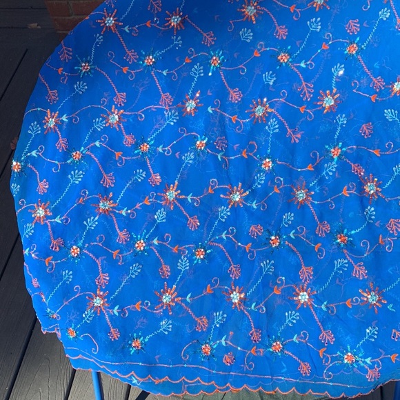 Vintage Sequined Gota Work Embroidered Blue Dupatta Stole Scarf Wrap X-Large - Picture 3 of 8